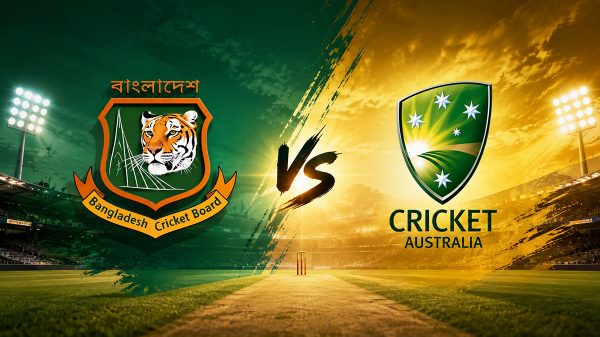 অস্ট্রেলিয়া ও বাংলাদেশের টেস্ট ক্রিকেট দলের লোগোসহ মুখোমুখি লড়াইয়ের প্রতীকী গ্রাফিক